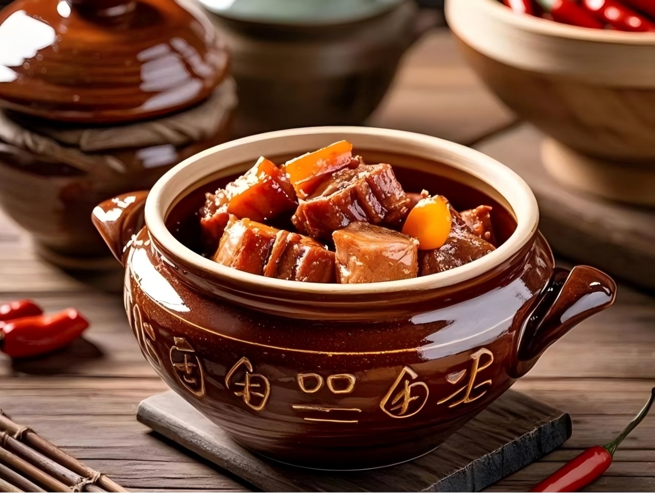 Cerdo estofado Yangcheng en olla de barro